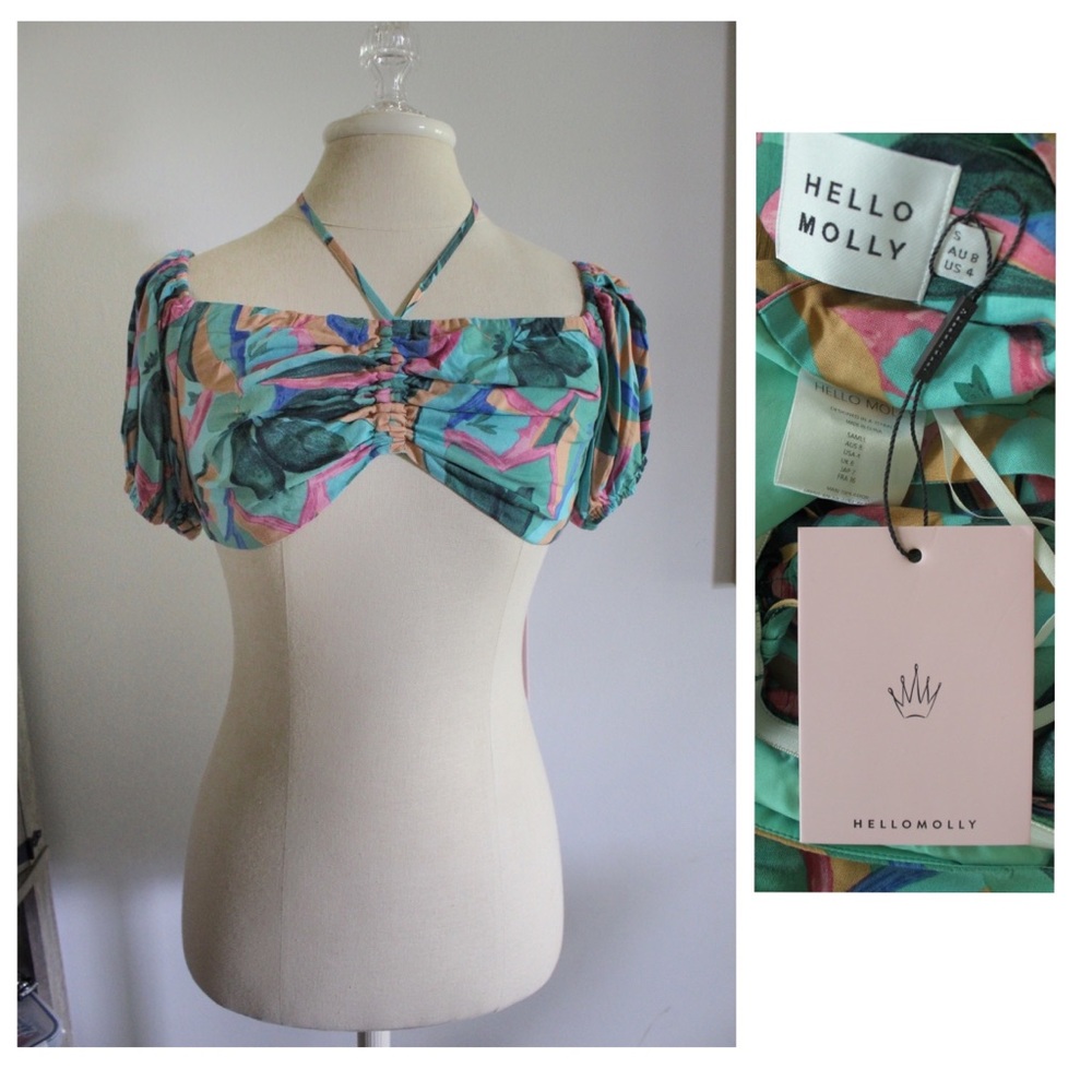 Hello Molly NWT Tropical Leaf Off the Shoulder Halter Cropped Top Small 4